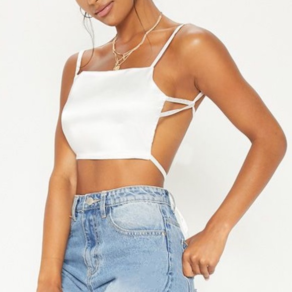 cream satin backless strappy crop top